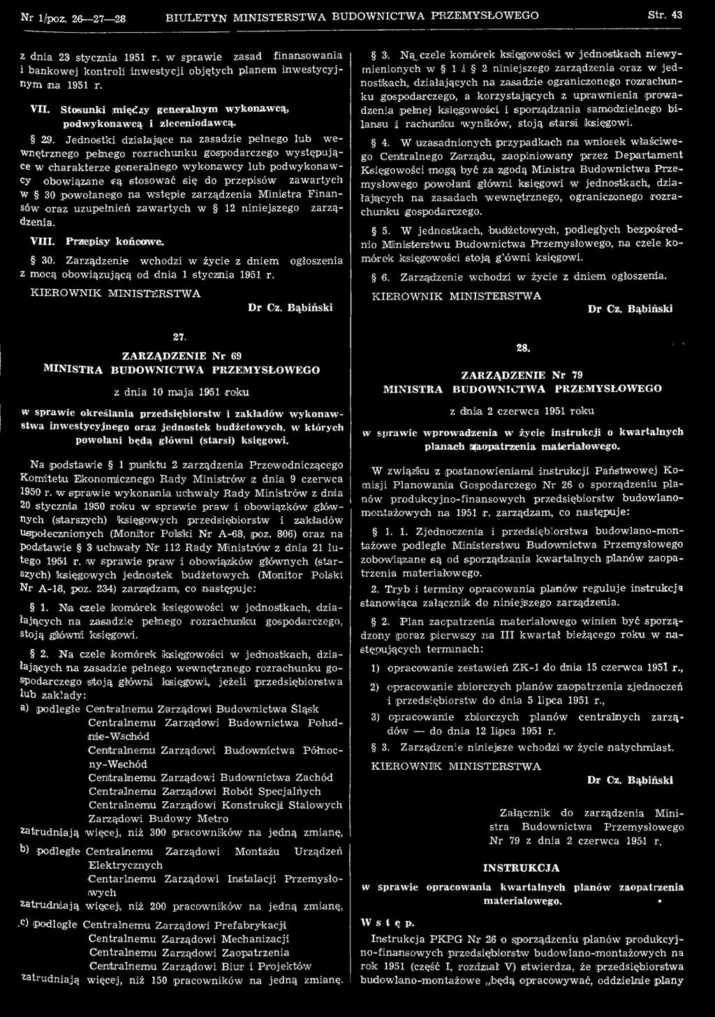 KIEROW NIK M INISTERSTW A 27. Dr Cz.