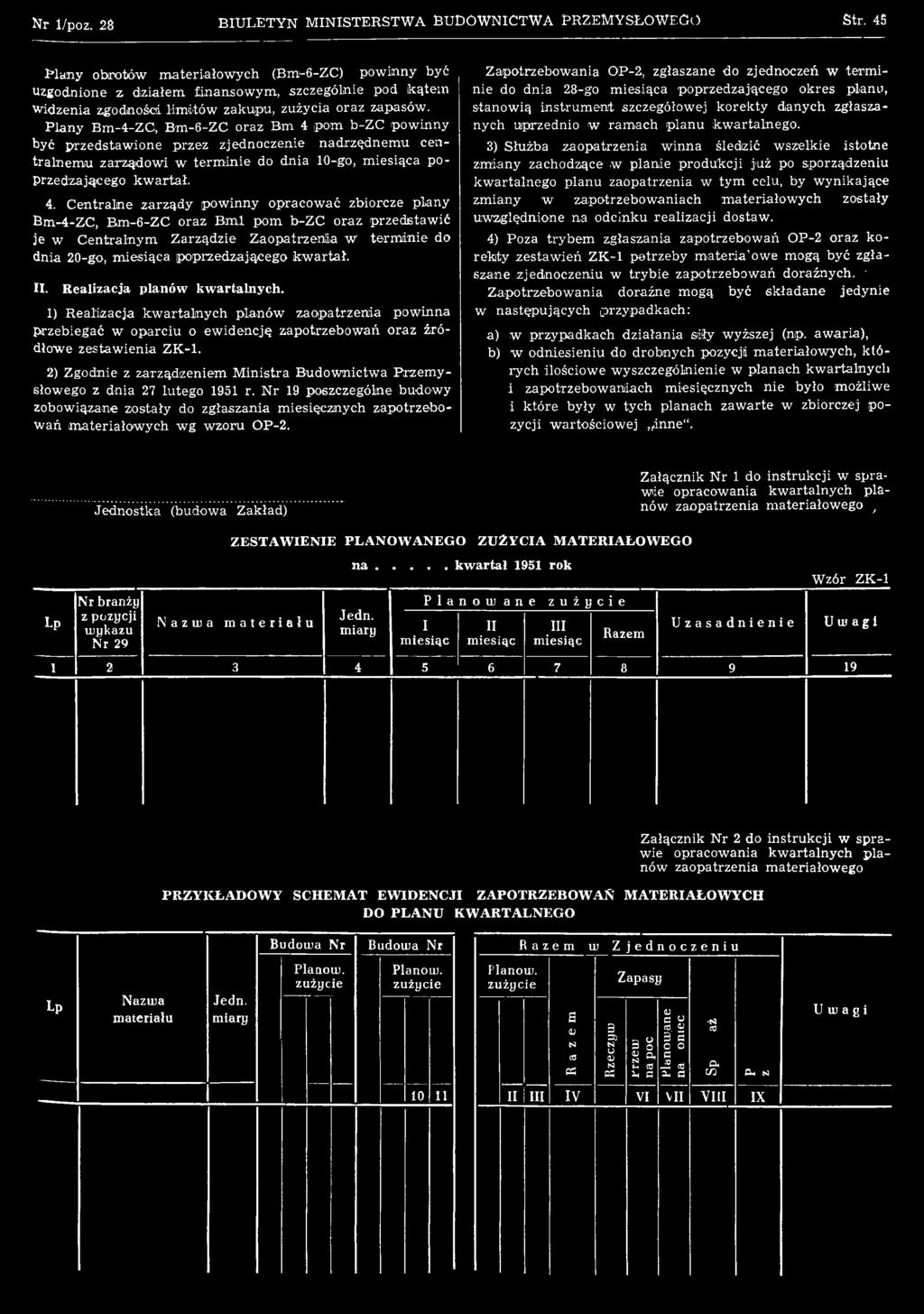 C entralne zarządy pow inny opracow ać zbiorcze plany Bm-4-ZC, Bm -6-ZC oraz Bmil pom b-zc oraz przedstaw ić je w C entralnym Zarządzie Z aopatrzenia w term inie do dnia 20-go, m iesiąca