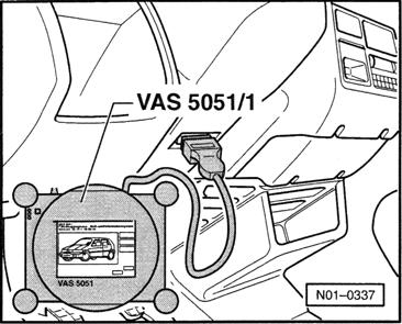 Opis czynności podłączyćtester VAS 01 z przewodem diagnostycznym VAS 01/1 lub 01/3 w następującej kolejności: umieścićwtyczkę przewodu diagnostycznego w gnieździe diagnostycznym; w zależności od
