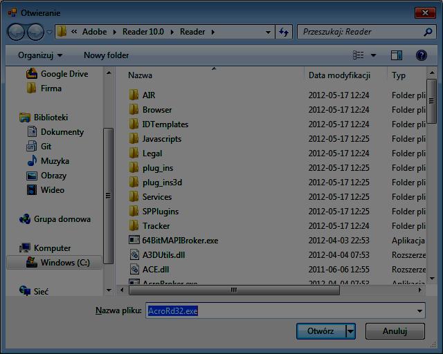 wykonywalnego Adobe Acrobat Reader Ilustracja 29: Okno wskazania pliku 3.