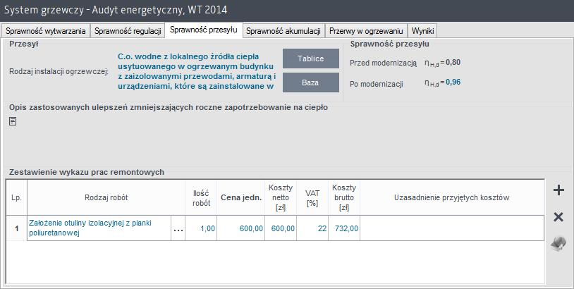Praca z modułem Audyt 10.2.2.1.2 Sprawność przesyłu Pola do charakterystyki przesyłu ciepła - dostęp do programu Ceninwest W grupie PRZESYŁ należy wybrać za pomocą listy rozwijalnej RODZAJ OGRZEWANIA.