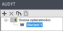 Praca z modułem Audyt Warianty termomodernizacyjne Opis funkcjonalności przycisków: dodawanie nowego wariantu, usuwanie wariantu. 10.2.3.