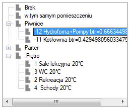 KLIMATYZACJA Drzewko wyboru sąsiadującego pomieszczenia WARTOŚĆ OPÓŹNIENIA CZASOWEGO ΔZ pole służące do wstawiania współczynnika