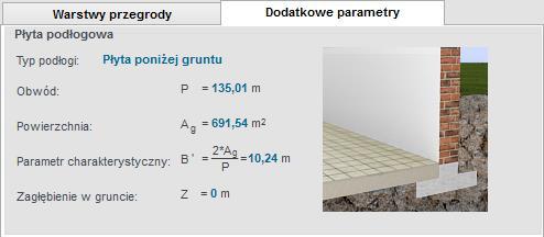 Opis obliczeń współczynnika przenikania ciepła U przegród Na podstawie poniższej tabeli wstawiane są dane do programu: B [m] Bez izolacji Płyta podłogowa na gruncie Uequiv,bf [W/m 2 K] Upodłogi=