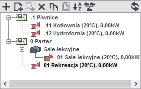 Opis obliczeń strat ciepła w pomieszczeniu Drzewo Struktury budynku (kondygnacji, grup, pomieszczeń) dodawanie nowych kondygnacji do projektu, dodawanie nowych grup do projektu, dodawanie nowych