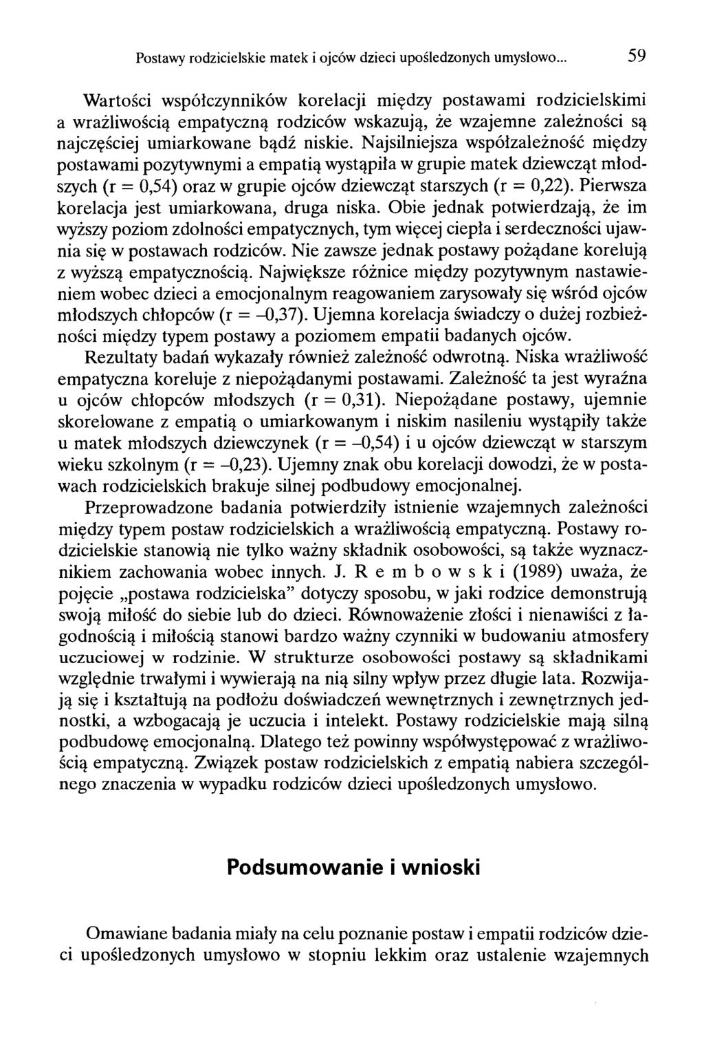 Postawy rodzicielskie matek i ojców dzieci upośledzonych umysłowo.