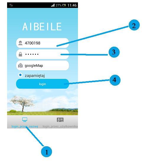 Po otwarciu aplikacji należy wybrać login przez nazwę 2.