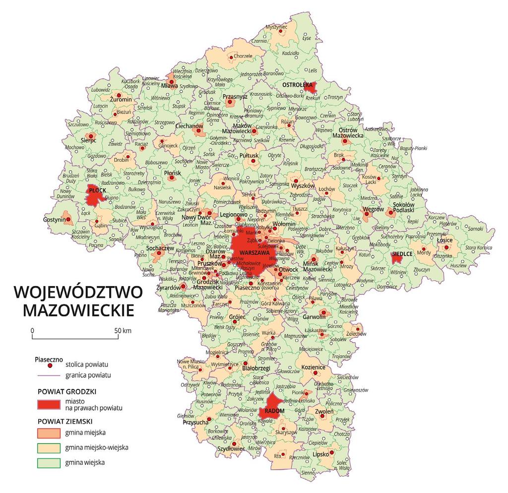 W Polsce występują obecnie dwa typy jednostek powiatowych: powiaty grodzkie (66 powiatów) będące powiatami