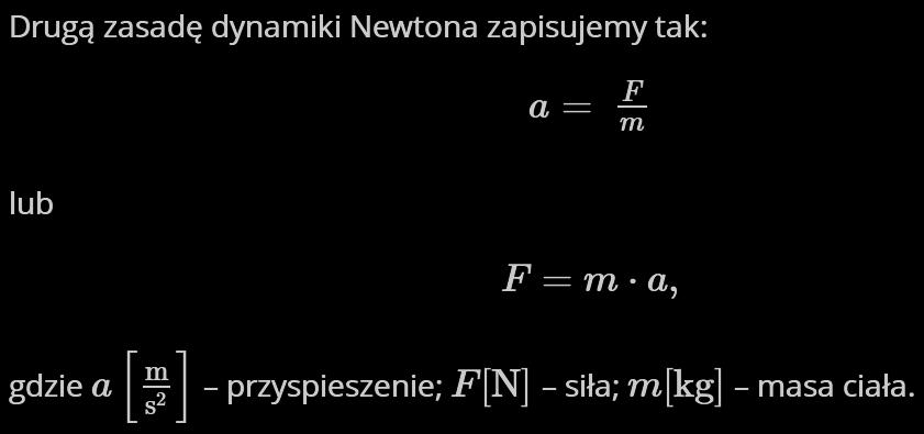 II zasada dynamiki Newtona Jeśli na ciało działa stała niezrównoważona siła (siła wypadkowa), to ciało porusza się ruchem