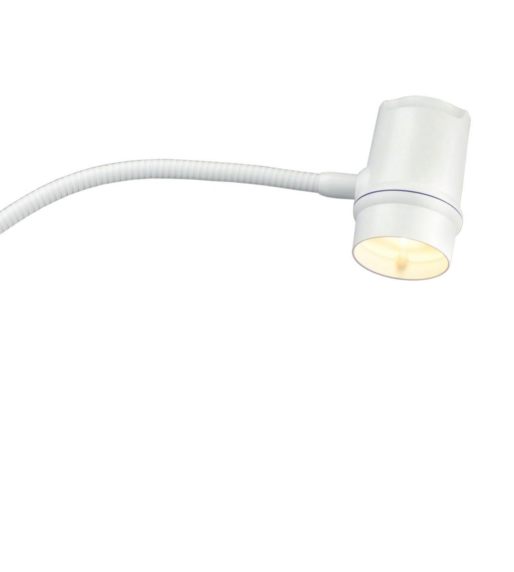 1 5 9 1 5 9 Seria 2 Lampa do badania i czytania LED + + Wysokowydajne źródło światła LED Kolor lampy Barwa światła Moc światła Średnica pola roboczego D10 Żywotność Zasilanie elektryczne Przełącznik