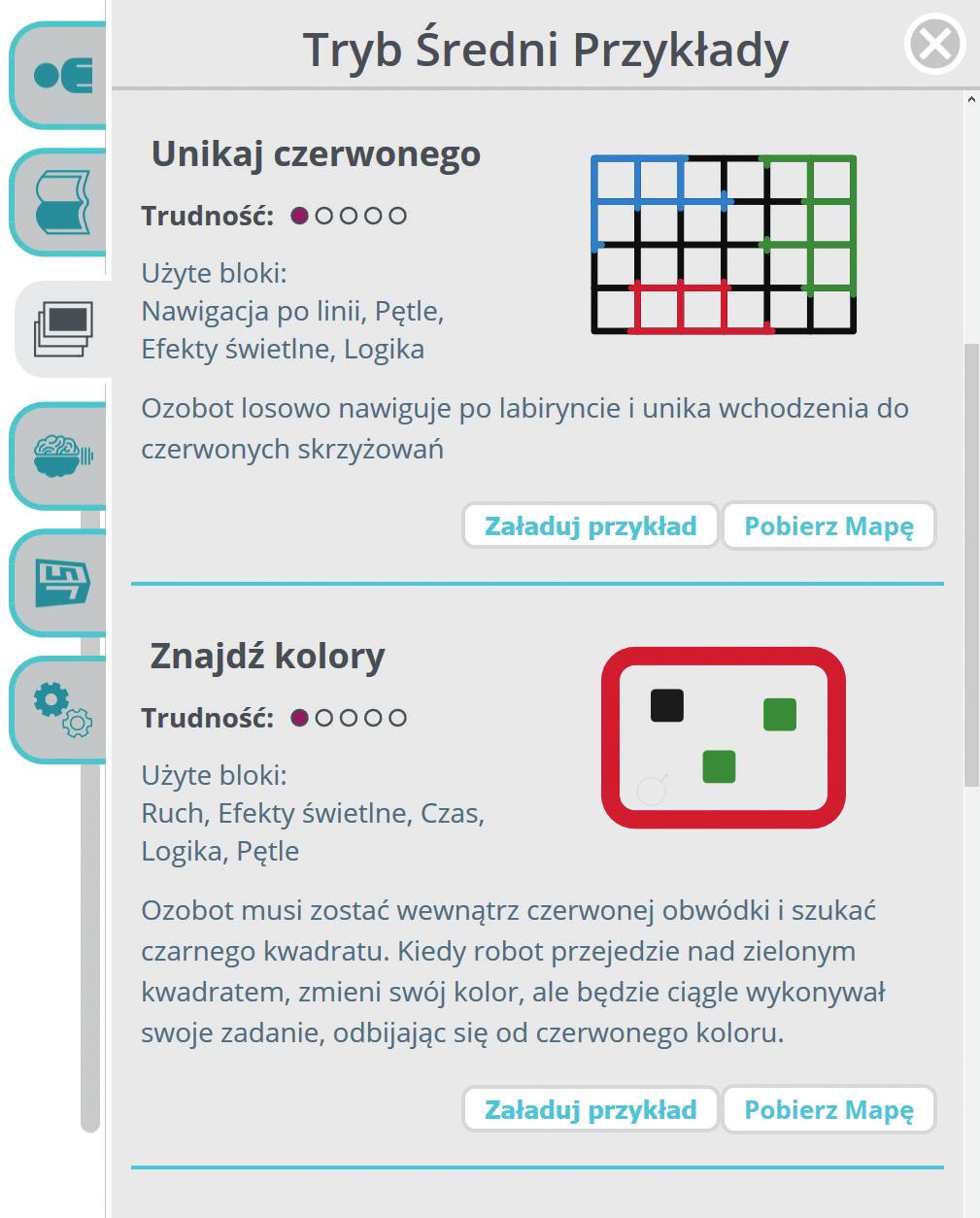 Każdy blok jest dokładnie i szczegółowo opisany. PRZYKŁADY Znajdziemy tu gotowe przykłady programów.