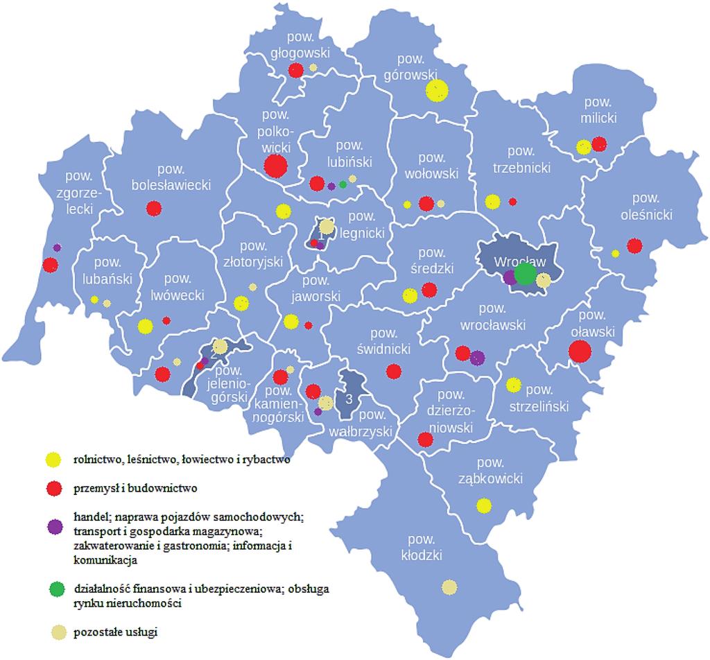 332 Marta Zarówna Rys. 2. Funkcje dominujące powiatów województwa dolnośląskiego według sekcji w roku 2011 Źródło: opracowanie własne.