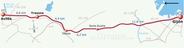 Etap 20 Gijon - Aviles (22.2 km) Spokojny etap między oboma ważnymi ośrodkami miejskimi, które wyznaczają start i koniec trasy. Oznakowanie nie jest dobre.