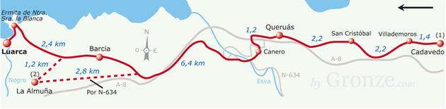 Etap 24 Cadavedo - Luarca (16.4 km) Etap dzisiejszy ma jako oś szosę N-632, wokół której, kilka razy to z jej prawej to z lewej strony, biegnie Camino.