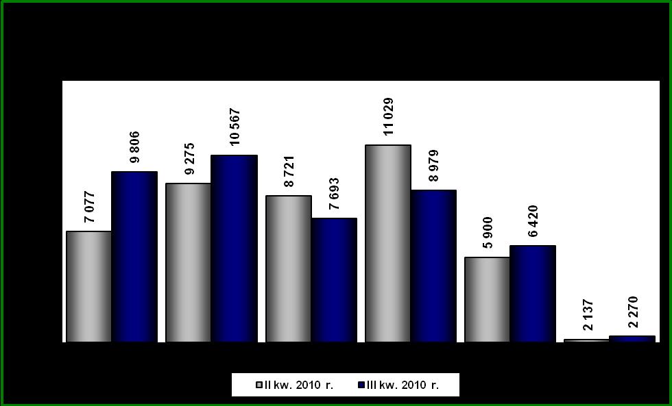 806 osób (21,5%) oraz bezrobotnych pozostających bez pracy od 6 do 12 miesięcy 8.979 osób (19,6%). W III kwartale 2010 r.