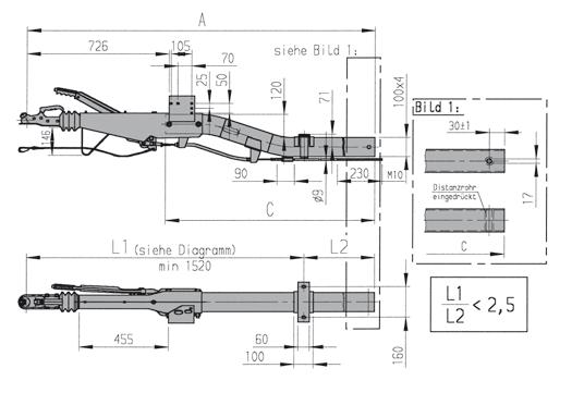 z dyszlem giętym 950 do 1.600 kg Dane techniczne Typ 161 S - K 26 Wyk. A DMC 950 1.600 kg Dopuszcz. nacisk na kulę haka 100 kg Dźwignia zwrotna Tak Nie zob. rys. 1 Rys.