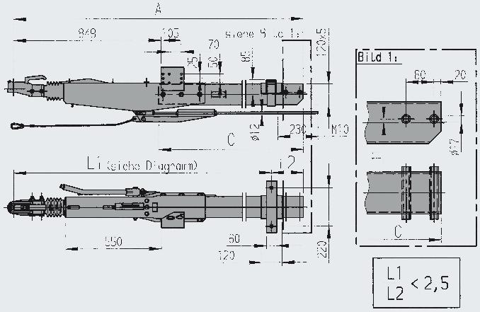 z dyszlem prostym 2.500 do 3.500 kg Dane techniczne Typ 2,8 VB/1-C - R35 Wyk. B DMC 2.500 3.500 kg Dopuszcz. nacisk na kulę haka 150 kg Dźwignia zwrotna Tak Nie zob. rys. 1 Rys.