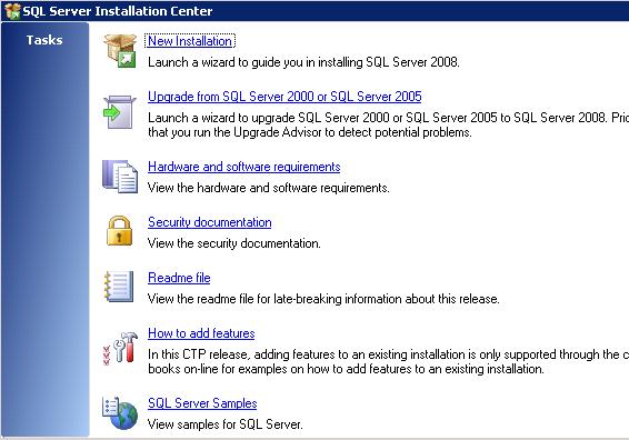 Rys. 4 Instalacja nowej instancji serwera SQL Wybierając instalacje nowej instancji serwera SQL przechodzimy do kroku, w którym należy określić składniki systemu bazodanowego.