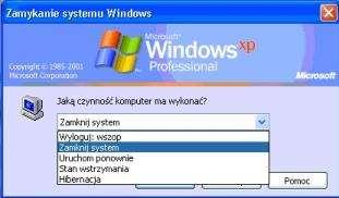 UWAGA: W przypadku systemów Windows 2000 (NT) lub Millenium i 98 menu Start jest uproszczone do jednej kolumny. Opis dla rysunku nr.