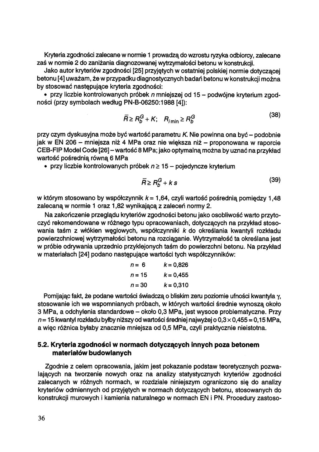 Kryteria zgodności zalecane w normie 1 prowadzą do wzrostu ryzyka odbiorcy, zalecane zaś w normie 2 do zaniżania diagnozowanej wytrzymałości betonu w konstrukcji.