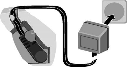 Prowadnica kabla Gniazdo Spodnia strona stacji bazowej (wycinek w powiększeniu) 2. Włóż małą wtyczkę przewodu zasilającego do gniazdka. Umieść kabel w prowadnicy kabla.