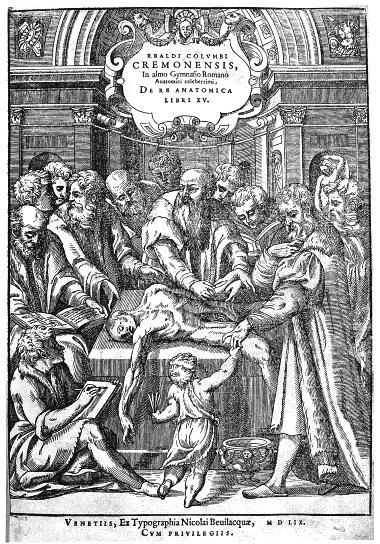 Popłód z ciąży bliźniaczej w ujęciu historycznym 107 Ryc. 1. Strona tytułowa monografii Colombo M.R. (1559). De re anatomica libri XV. Ex typographia Nicolai Bevilacquae, Venetiis [12] Ryc. 2.