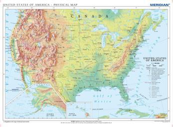 Ścienna, geograficzna mapa szkolna przedstawiająca podział administracyjny USA.