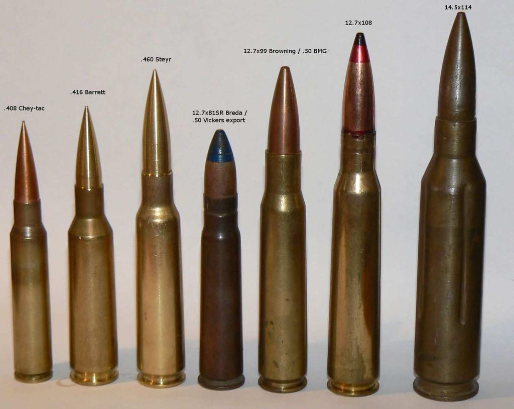Naboje dla karabinów maszynowych kalibru dużych i karabiny snajperskie od lewej: 1..408 Chey-tac 2..416 Barrett 3.