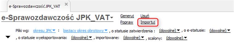 24 JPK INSERT GT 4. Importuj Opcja dostępna w module Deklaracje i e-sprawozdawczość e-sprawozdawczość JPK_VAT. Umożliwia zaimportowanie pliku JPK_VAT do programu.