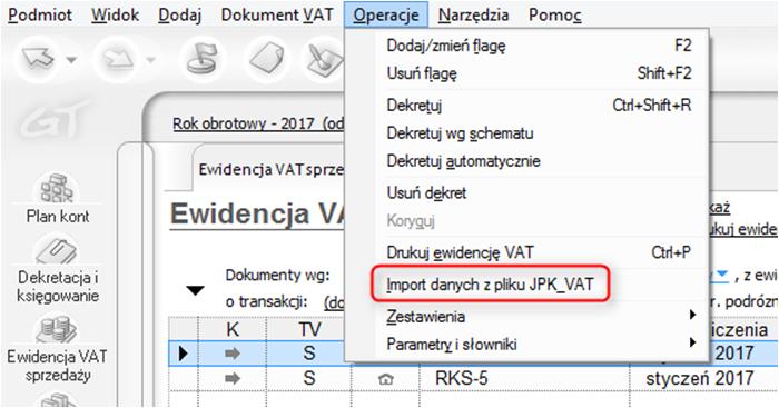 Import zapisów VAT na podstawie JPK_VAT W Rachmistrzu GT i Rewizorze GT dostępny jest import danych do ewidencji VAT sprzedaży na podstawie zapisów z JPK_VAT.
