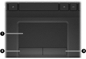 Góra Płytka dotykowa TouchPad Element Opis (1) Obszar płytki dotykowej TouchPad Umożliwia przesuwanie wskaźnika po ekranie, a także zaznaczanie i aktywowanie elementów na ekranie.