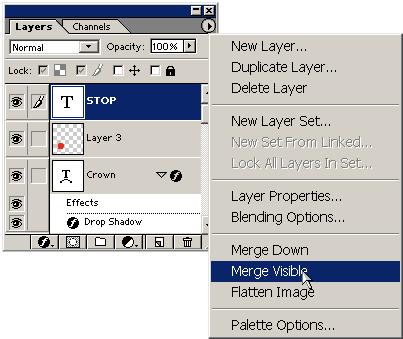 14 Lekcja 7 Wybór komendy Merge Down z menu palety Layers Obydwie warstwy scalone razem i widoczne jako warstwa Layer 3 13 Będąc na warstwie Layer 3, wydaj polecenie Edit Transform Distort.