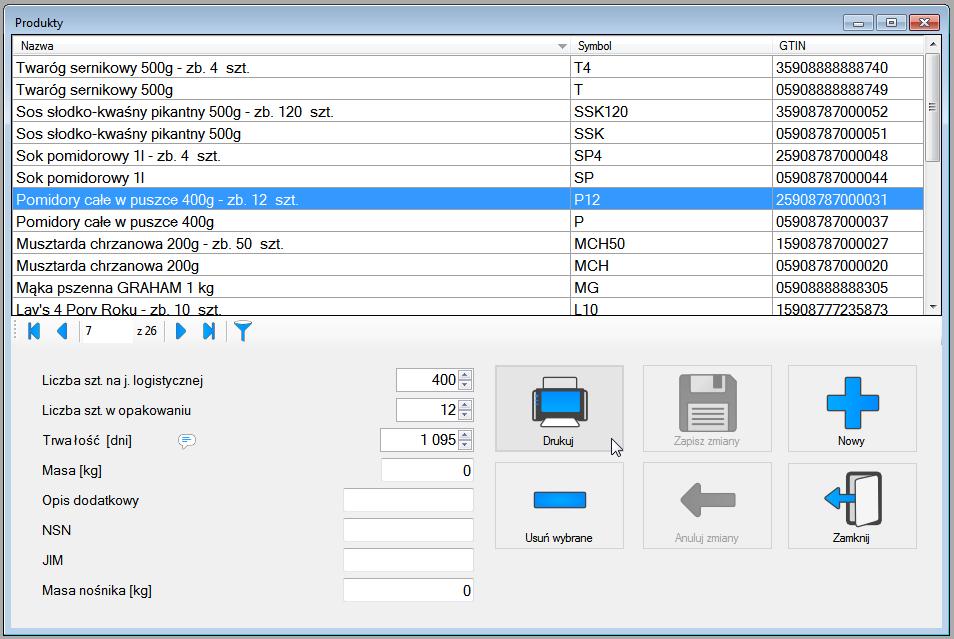 4. DRUKOWANIE ETYKIET 4.1. WYBÓR PRODUKTU Wydruk etykiety rozpoczynamy od wybrania produktu, który jest umieszczony na jednostce logistycznej, w oknie Produkty. Strona 17 Rys.