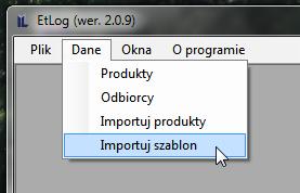 Szablony importowane są do aplikacji za pomocą umieszczonego w górnym pasku menu opcji Dane/Importuj szablon. Strona 9 Rys. 11 Wybór funkcji importowania szablonu. 3.4.