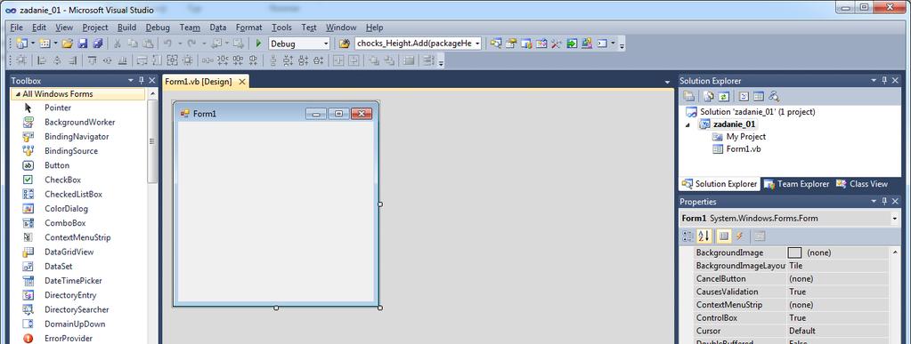 Załącznik. Widok okna programu MS Visual Studio 00 (opcja tworzenia programów w języku Visual Basic).