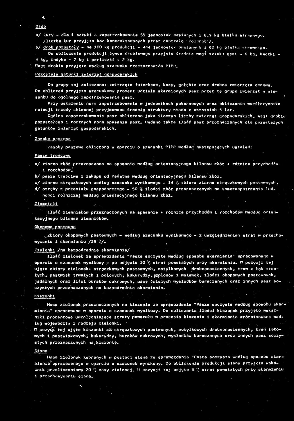 Do obliczeń przyjęto szacunkowy procent udziału skarmionych pasz przez tę grupę zwierzę* w stosunku do ogólnego zapotrzebowania pesz.