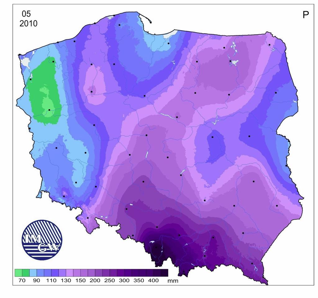 SUMA OPADÓW W MAJU 2010 w dorzeczu