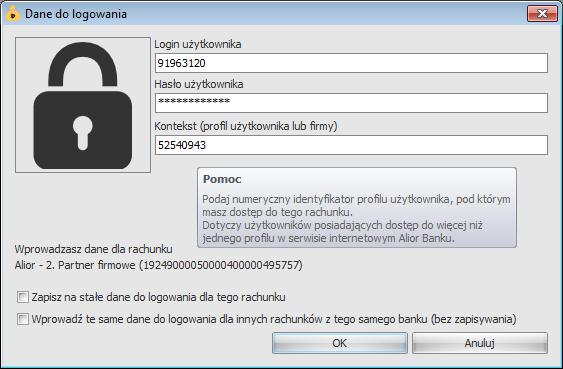 Zaznaczenie opcji Zapisz na stałe dane do logowania dla tego rachunku pozwala na permanentne zachowanie loginu i hasła w ustawieniach aplikacji.