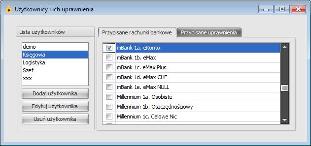 Usuwanie użytkowników Należy zaznaczyć nazwę użytkownika na liście, a następnie nacisnąć przycisk Usuń użytkownika.
