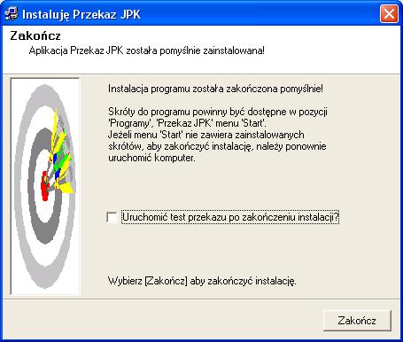 to pozostawiamy opcję Uruchom test przekazu po zakończeniu instalacji niezaznaczoną, jak to jest widoczne na powyższej grafice