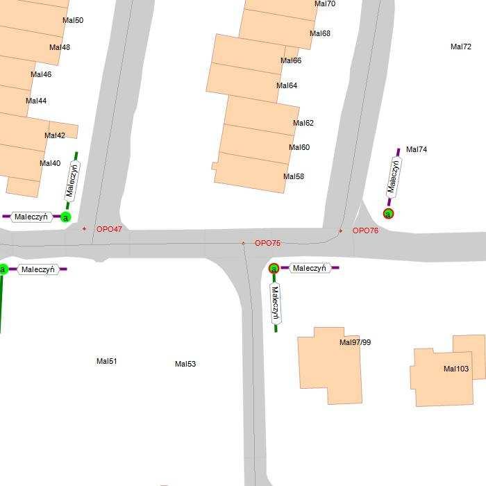 Projekt lokalizacji i treści oznakowania informacji ulicznej - SIM i2 Strona 1 z 1 Skrzyżowanie nr: P 75 bszar: P - porów Kolor obszaru: niebieski P75
