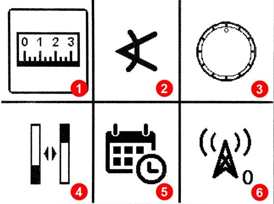 Ustawienia Menu tego należy użyć by ustawić następujące opcje: 1. Menu Jednostki Głębokości 2. Jednostki nachylenia 3. Menu Kompensacja Przechyłu 4. Menu Opcje Nadajnika 5. Menu Systemowy Timer 6.