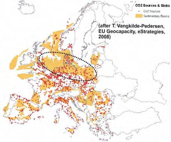 Distribution of sedimentary basins potentially suitable for the CO2 storage Main European sedimentary basins (after FP6 EU GeoCapacity project) Central European Permian-Mezozoic basin (outlined), is