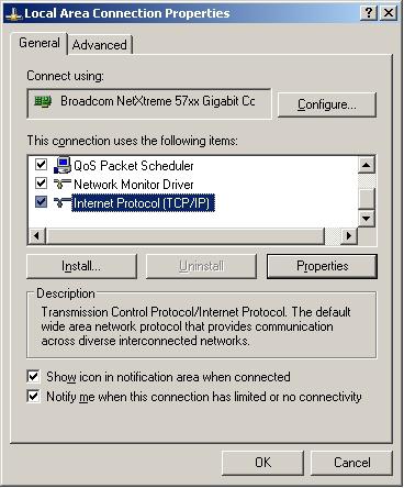 Ogólne i wybierz TCP/IP (Internet