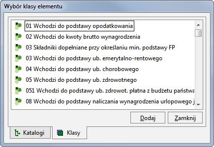 Podręcznik użytkownika Sage Symfonia Kadry i Płace 105 Rys. 128 Okno Wybór klasy elementu.