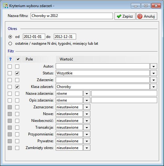 Podręcznik użytkownika Sage Symfonia Kadry i Płace 162 Rys. 207 Definicja kryterium Choroby w 2012.