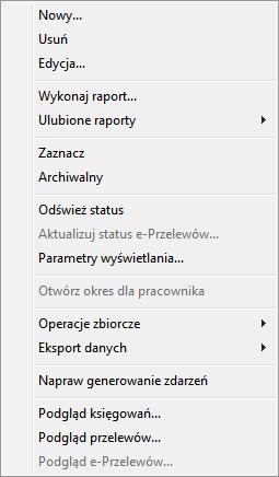 Podręcznik użytkownika Sage Symfonia Kadry i Płace 17 Rys. 16 Przykładowe menu podręczne. Korzystanie z menu podręcznego bardzo ułatwia pracę w programie.