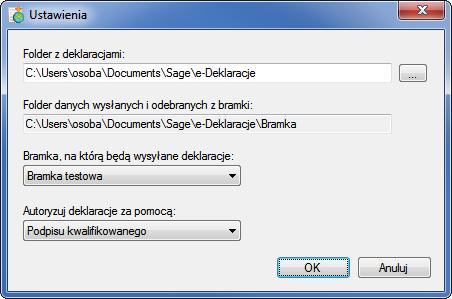 Podręcznik użytkownika Sage Symfonia Kadry i Płace 266 Rys. 337 Okno Ustawienia programu e-deklaracje z domyślnymi ścieżkami zapisu e-deklaracji.