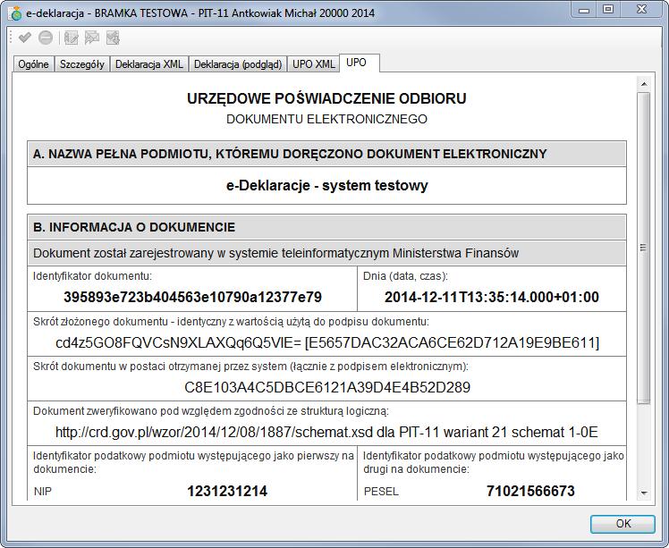 Podręcznik użytkownika Sage Symfonia Kadry i Płace 279 Rys. 358 Okno informacji o e-deklaracji panel UPO.