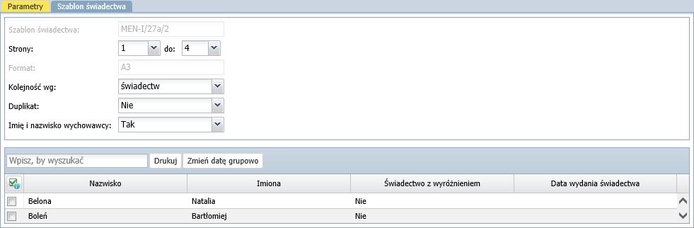 dotyczące świadectw wszystkich uczniów oddziału). 6. Wprowadź datę wydania świadectwa.
